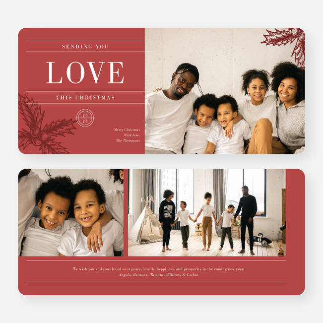 Sending the Gift of Love Personalized Christmas Cards - Red