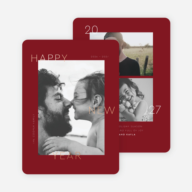 Foil Narrow Type New Year Cards and Invitations - Red