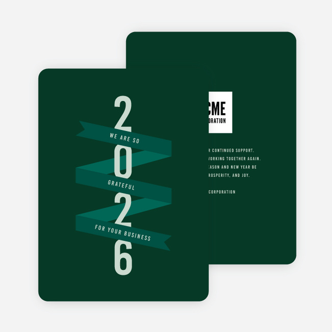 Gratitude Ribbon Business Holiday Cards - Green