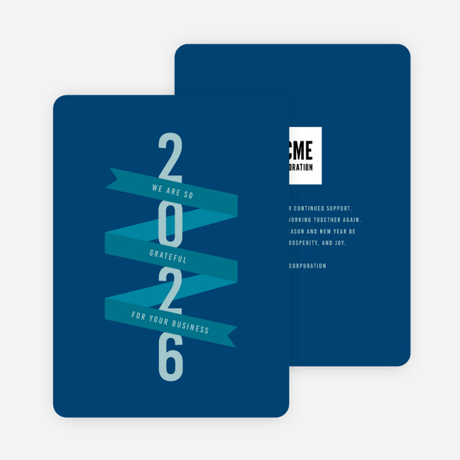 Gratitude Ribbon Business Holiday Cards - Blue