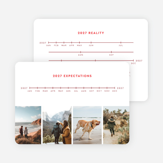 Jumbled Timeline New Year Cards and Invitations - Red