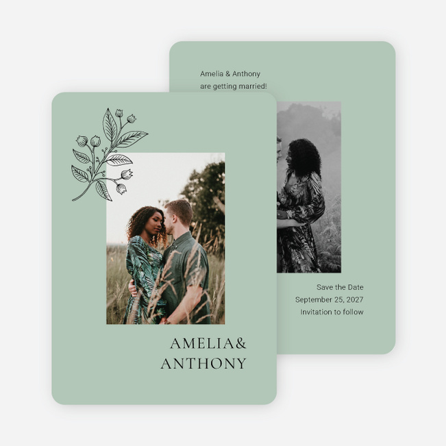 Floral Ampersand Save the Date Cards - Green