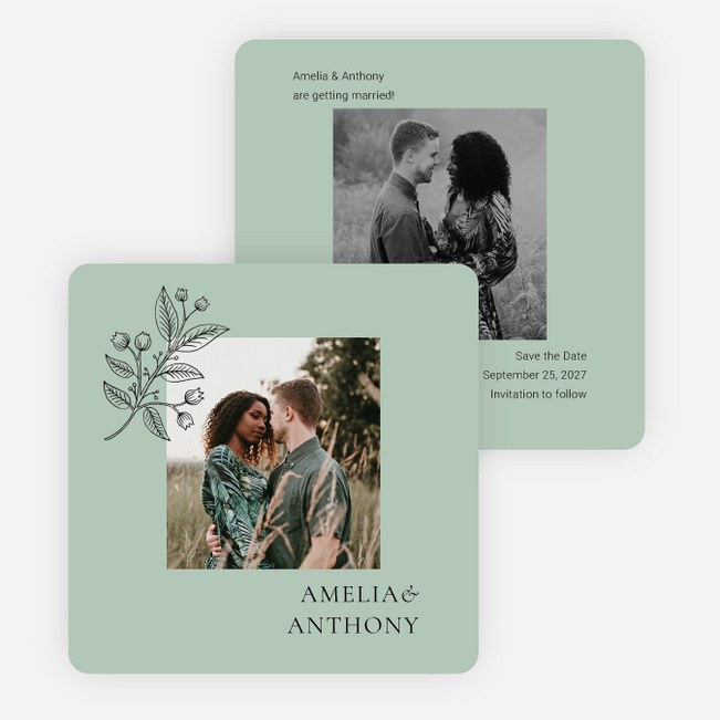 Floral Ampersand Save the Date Cards - Green