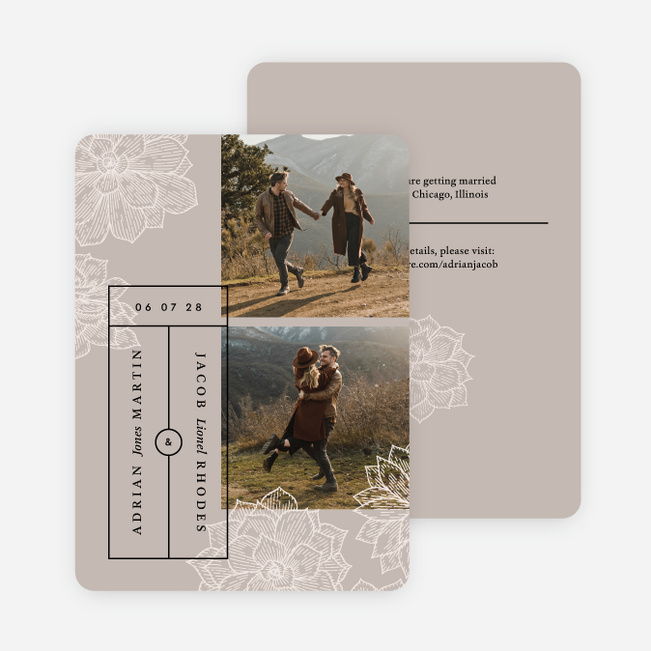 Modern Succulent Save the Date Cards - Brown