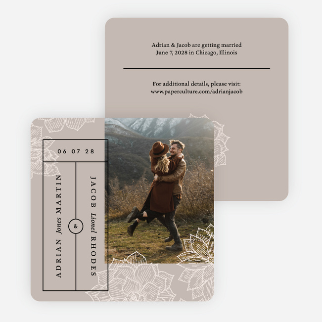 Modern Succulent Save the Date Cards - Brown