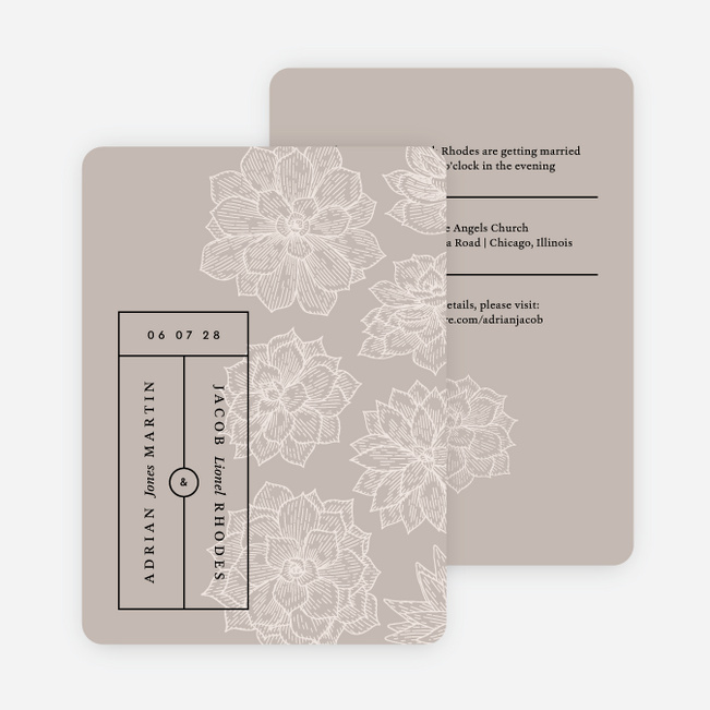Modern Succulent Wedding Invitations - Brown