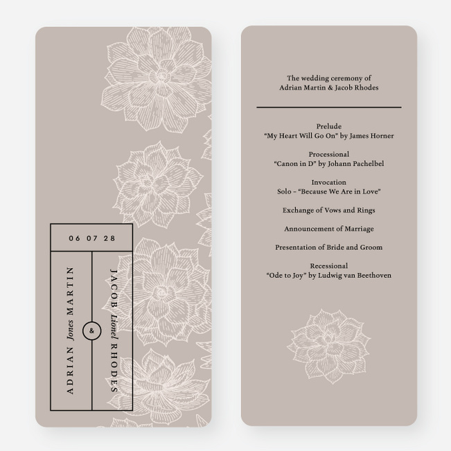 Modern Succulent Wedding Programs - Brown