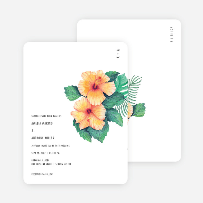 Orange Hibiscus Wishes Wedding Invitations - White