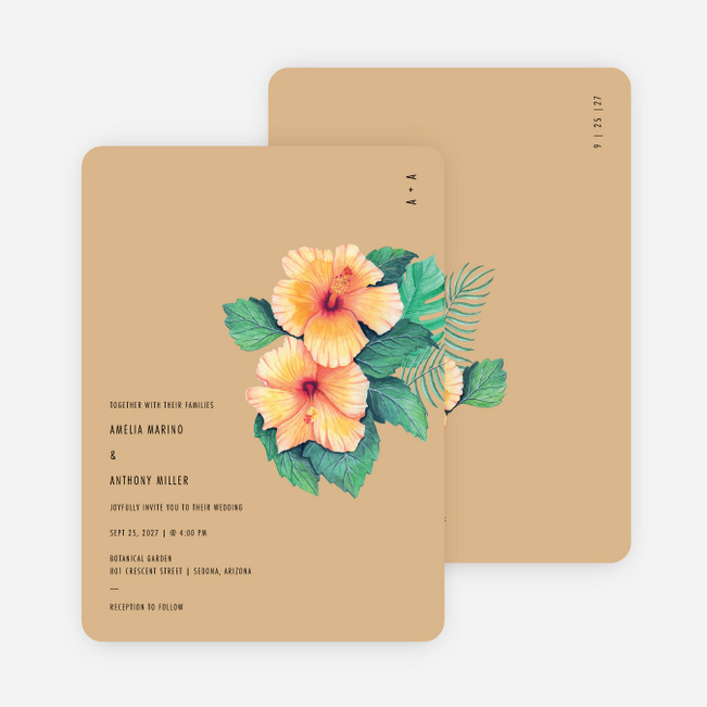 Orange Hibiscus Wishes Wedding Invitations - Orange