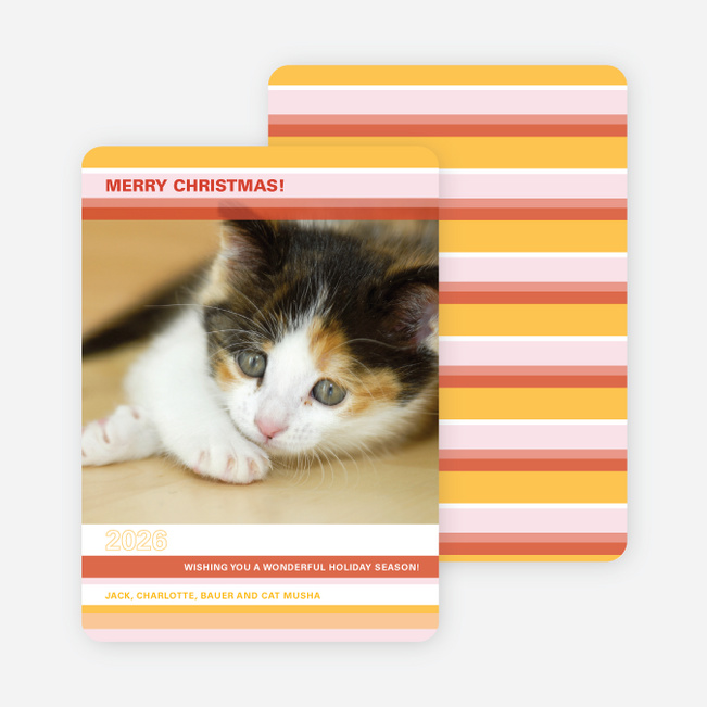 Colorful Stripes Holiday Photo Cards - Gold