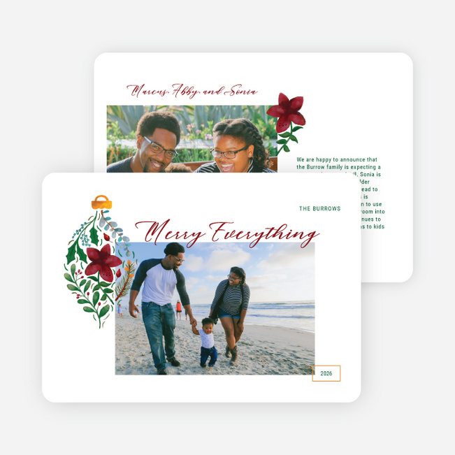 Festive Floral Ornament Personalized Christmas Cards - White
