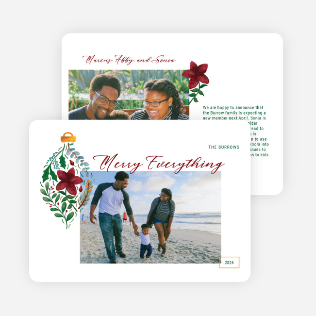 Festive Floral Ornament Personalized Christmas Cards - White