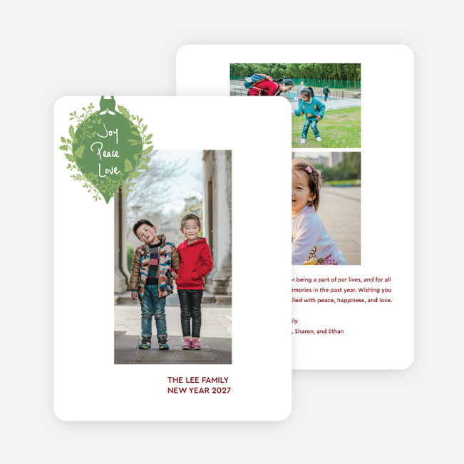 Leafy Ornament New Year Cards and Invitations - Green