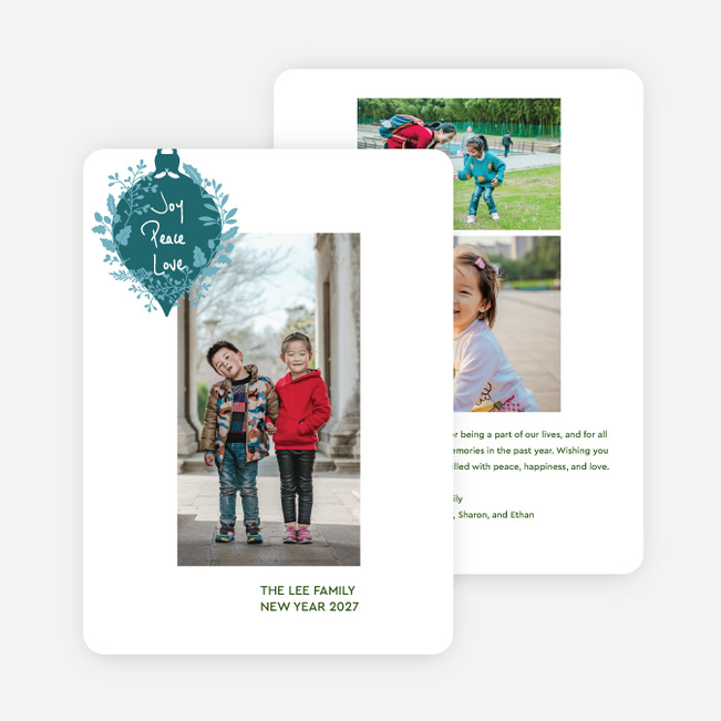 Leafy Ornament New Year Cards and Invitations - Blue