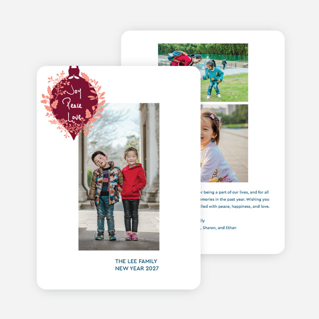 Leafy Ornament New Year Cards and Invitations - Red