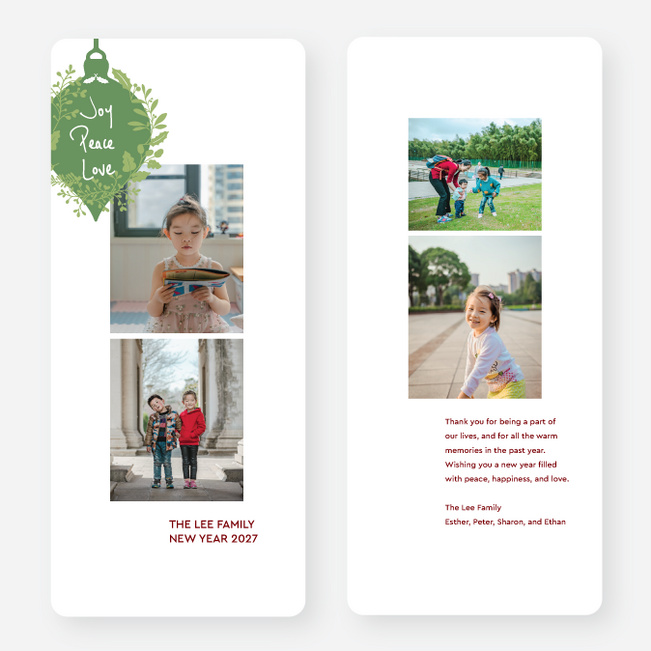 Leafy Ornament New Year Cards and Invitations - Green