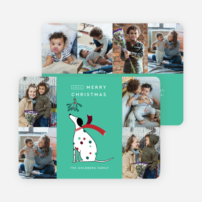Mistletoe Woof Christmas Cards - Green