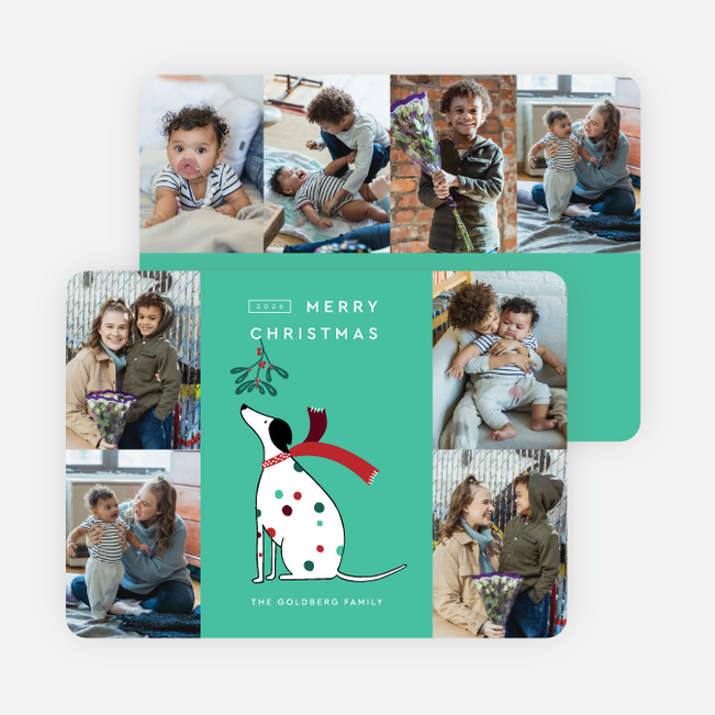 Mistletoe Woof Christmas Cards - Green