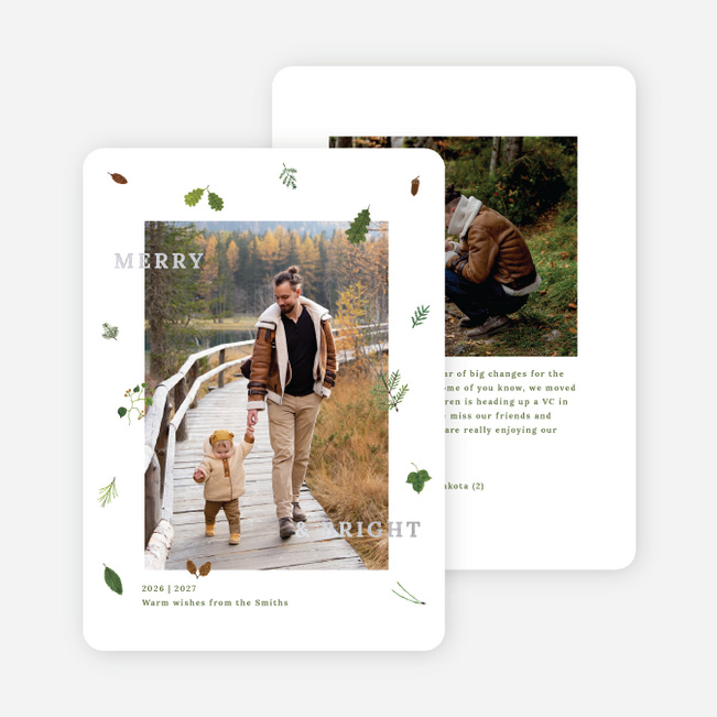 Foil Leafy Confetti Multi Photo Holiday Cards - Gray