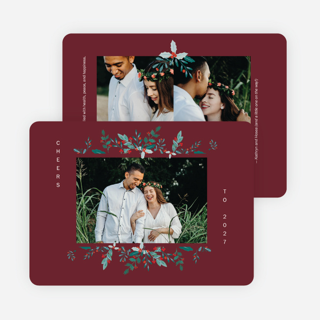 Holly Adornment New Year Cards and Invitations - Red