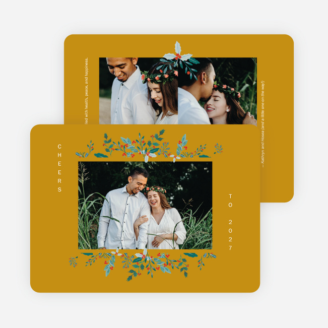 Holly Adornment New Year Cards and Invitations - Yellow