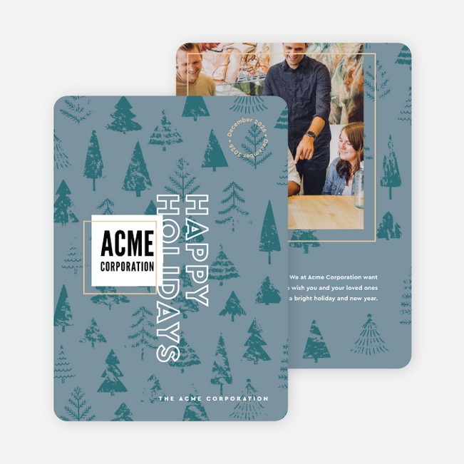 Seasonal Greenery Corporate Holiday Cards & Corporate Christmas Cards - Blue