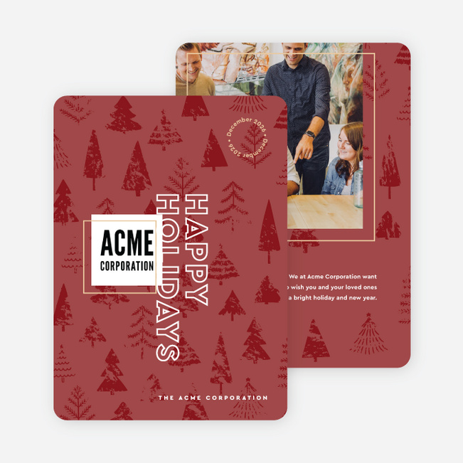 Seasonal Greenery Corporate Holiday Cards & Corporate Christmas Cards - Red