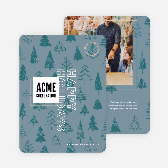 Seasonal Greenery Corporate Holiday Cards & Corporate Christmas Cards - Blue