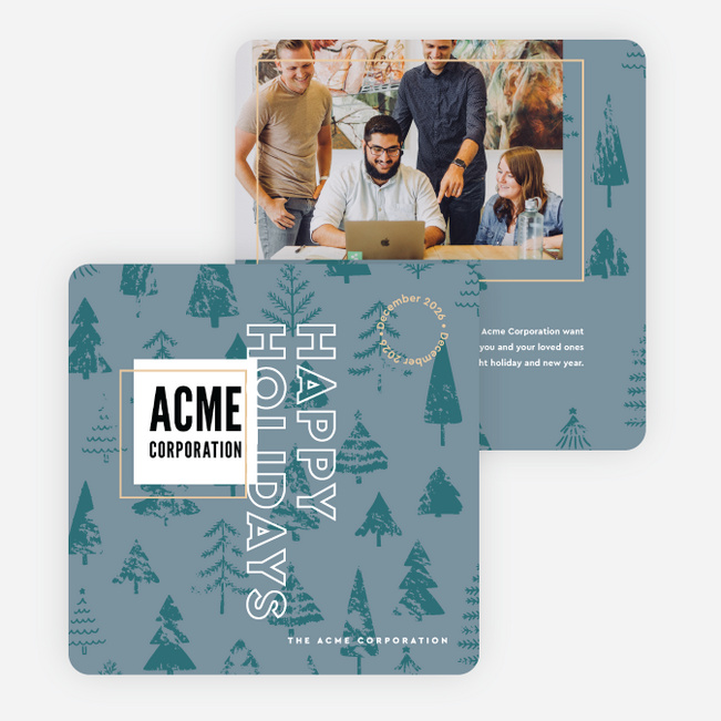 Seasonal Greenery Corporate Holiday Cards & Corporate Christmas Cards - Blue