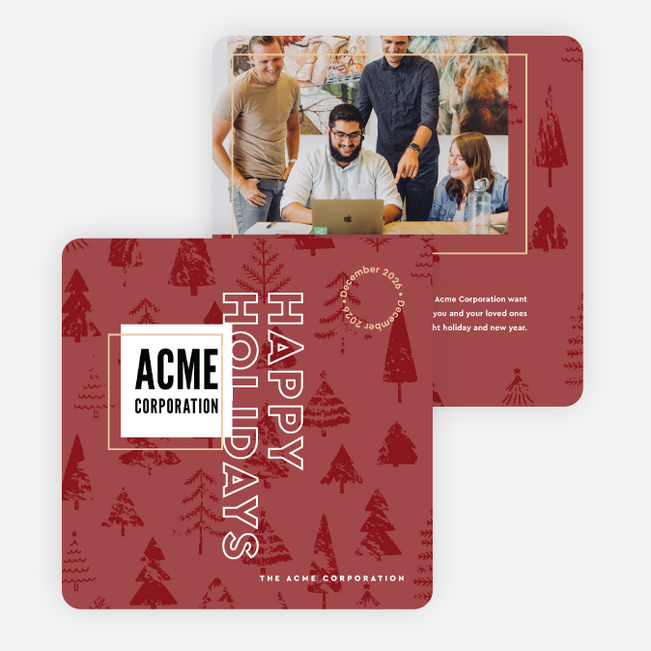 Seasonal Greenery Corporate Holiday Cards & Corporate Christmas Cards - Red