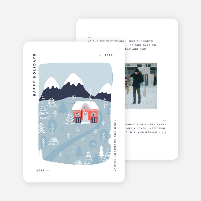 Snowy Home Christmas Photo Cards & Holiday Photo Cards - Blue