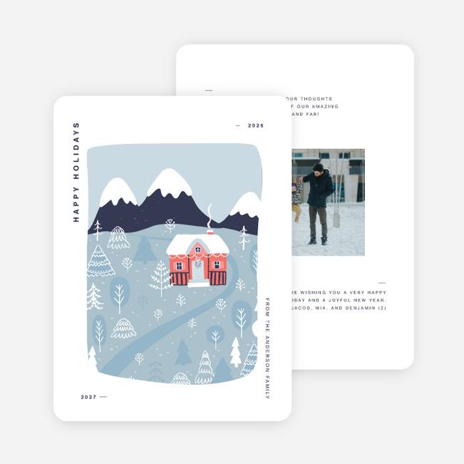 Snowy Home Christmas Photo Cards & Holiday Photo Cards - Blue