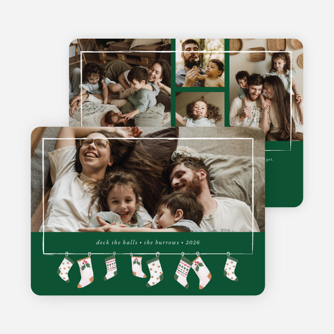 Stockings Hung Up Christmas Cards - Green