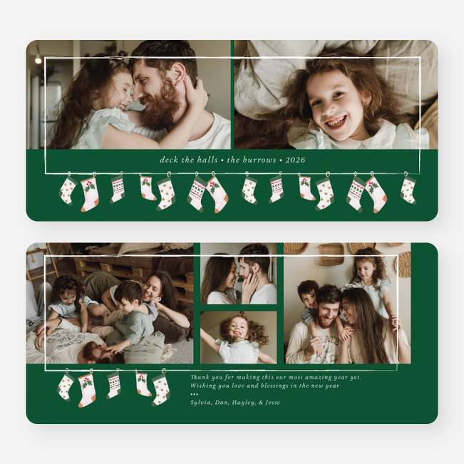 Stockings Hung Up Christmas Cards - Green