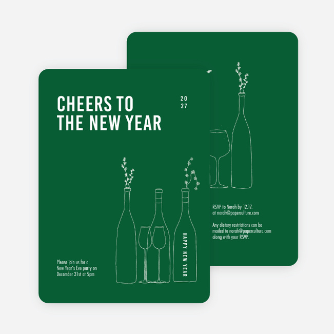Cheers, It’s Time! New Year Cards and Invitations - Green
