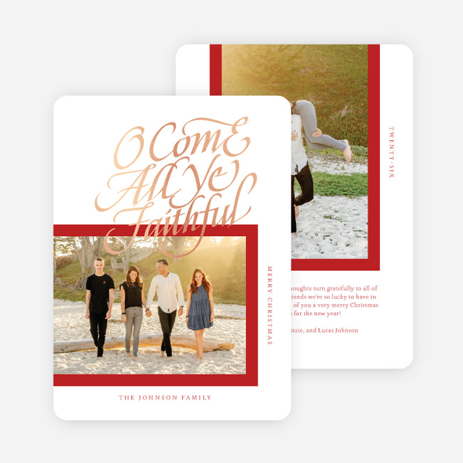 Foil Faithful Carol Christmas Cards - Pink
