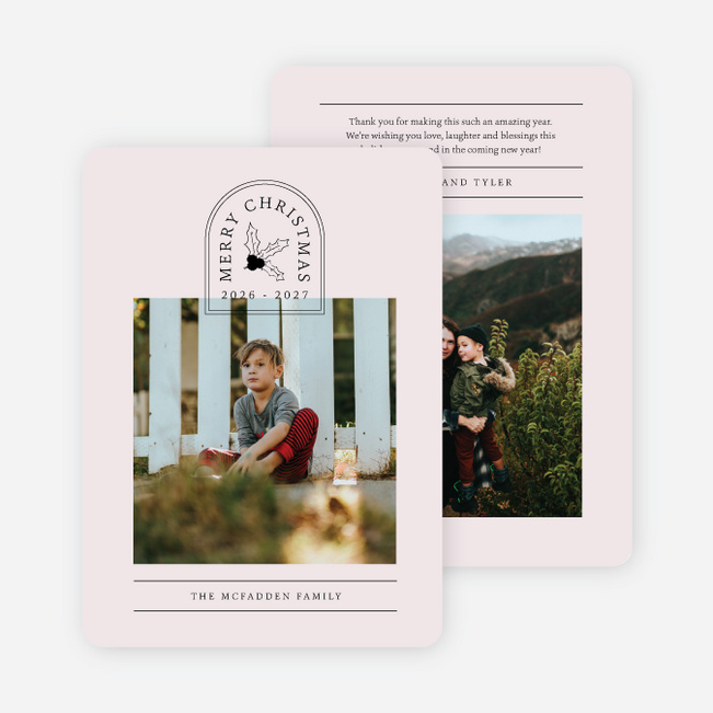 Holly Berry Header Christmas Cards - Pink