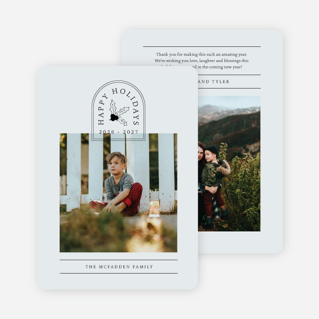 Holly Berry Header Holiday Cards and Invitations - Gray