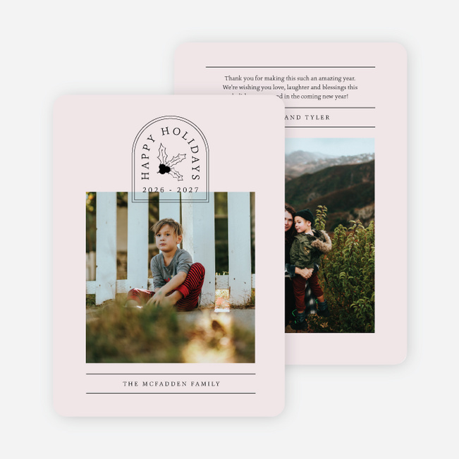 Holly Berry Header Holiday Cards and Invitations - Pink