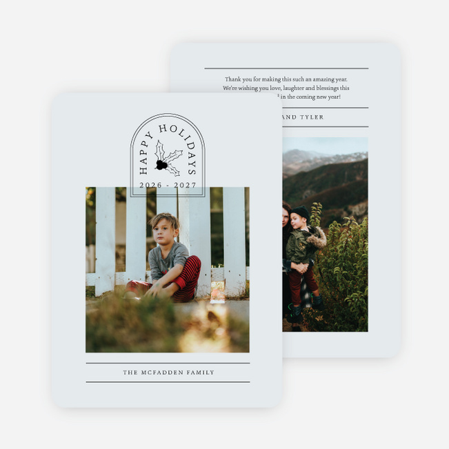 Holly Berry Header Holiday Cards and Invitations - Gray