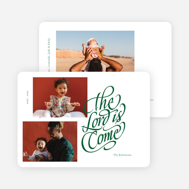 The Lord is Come Personalized Christmas Cards - Green