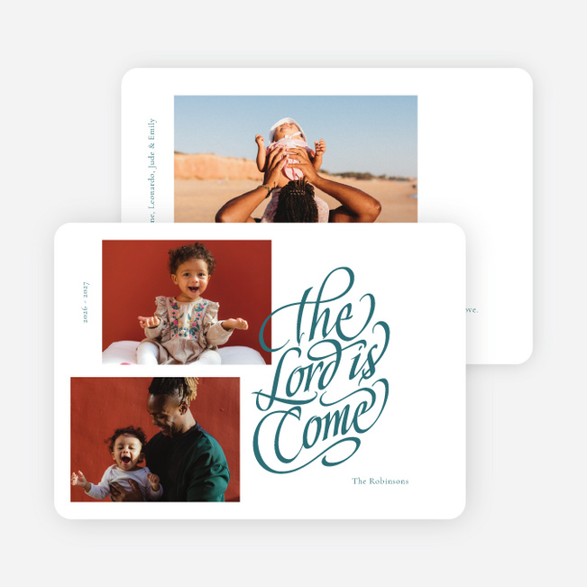 The Lord is Come Personalized Christmas Cards - Blue