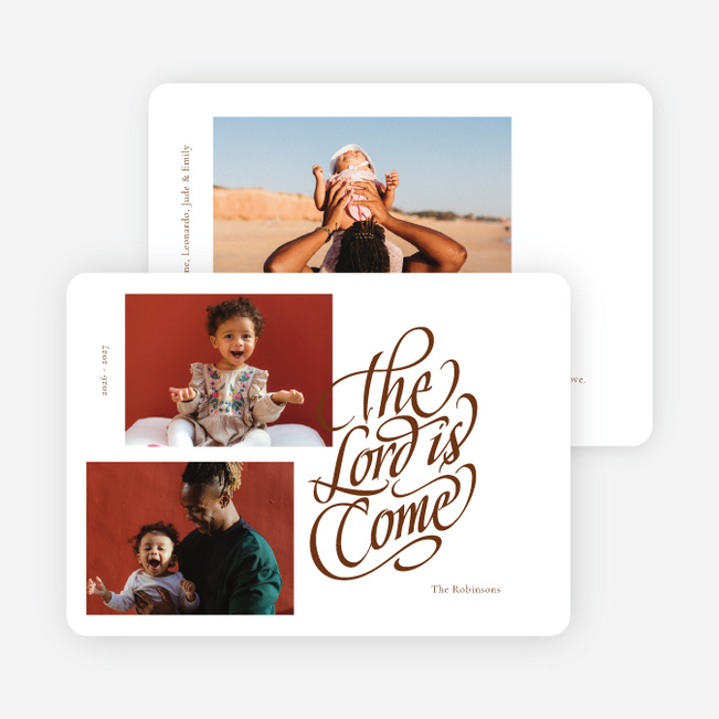 The Lord is Come Personalized Christmas Cards - Brown
