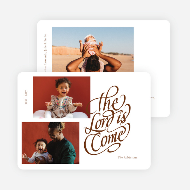 The Lord is Come Personalized Christmas Cards - Brown