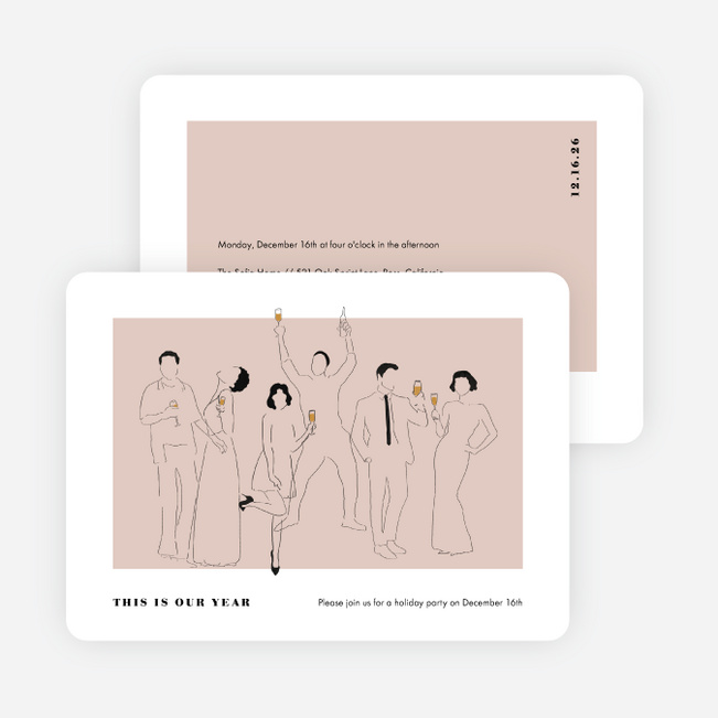 Party Outline Holiday Cards and Invitations - Pink