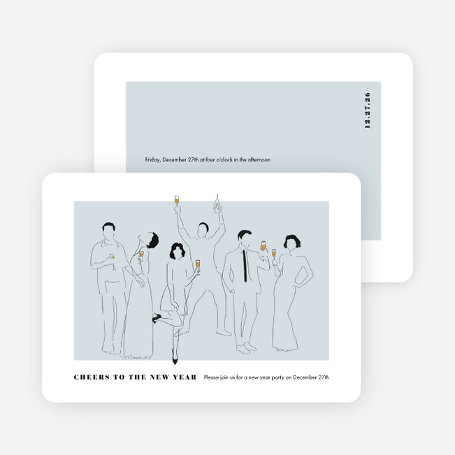 Party Outline New Year Cards and Invitations - Blue