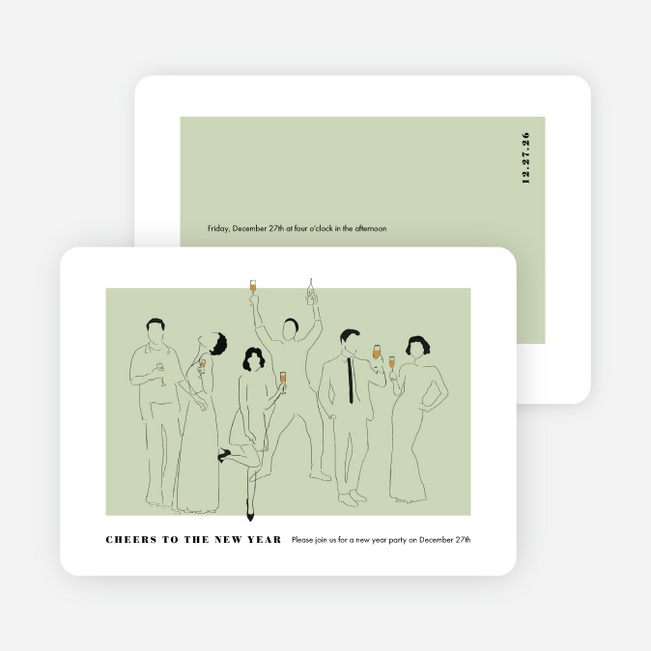 Party Outline New Year Cards and Invitations - Green