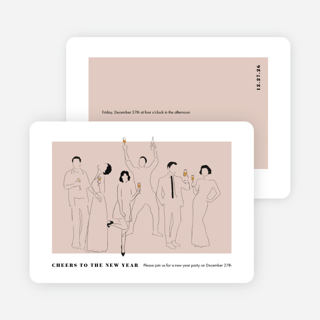 Party Outline New Year Cards and Invitations - Pink