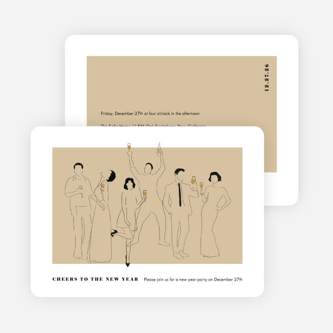 Party Outline New Year Cards and Invitations - Beige