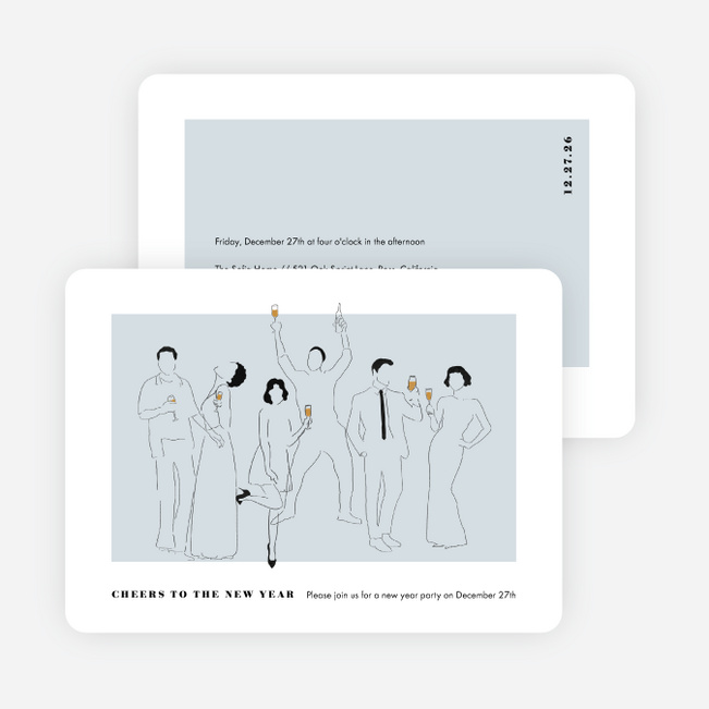 Party Outline New Year Cards and Invitations - Blue